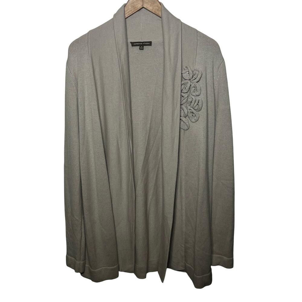 Adrienne Vittadini Cardigan Cream Beige Wool Cashmere Floral Embellished Open XL
